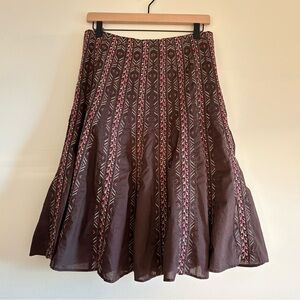 Vintage brown with embroidery midi skirt, Silkland, size 10